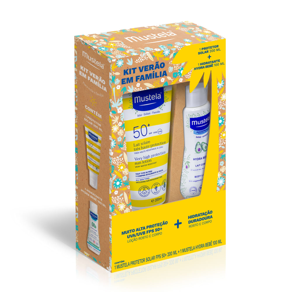 Kit Mustela Verão Protetor Solar Fps50 200ml + Hydra Bebê 100ml Menor preço em Kit Mustela Verão Protetor Solar Fps50 200ml + Hydra Bebê 100ml